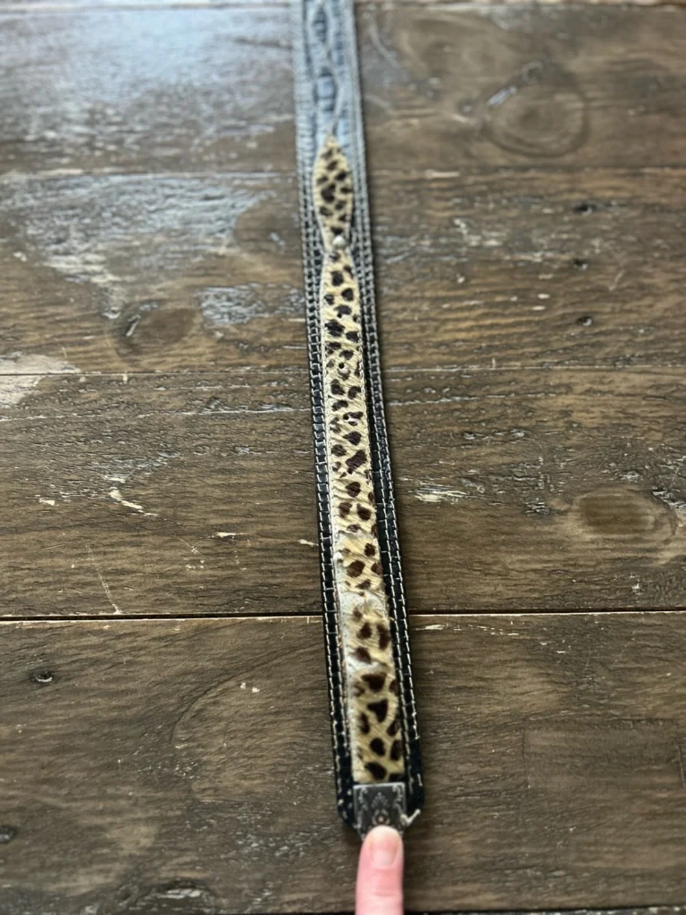 Aviator by Adelfio Vintage Belt Black Leather Faux Animal Print Made in Italy
